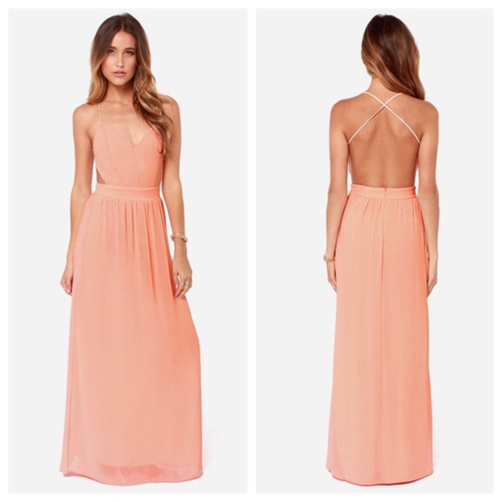 WORN ONCE - Lulu’s Rooftop Garden Peach Backless Maxi - Picture 3 of 8